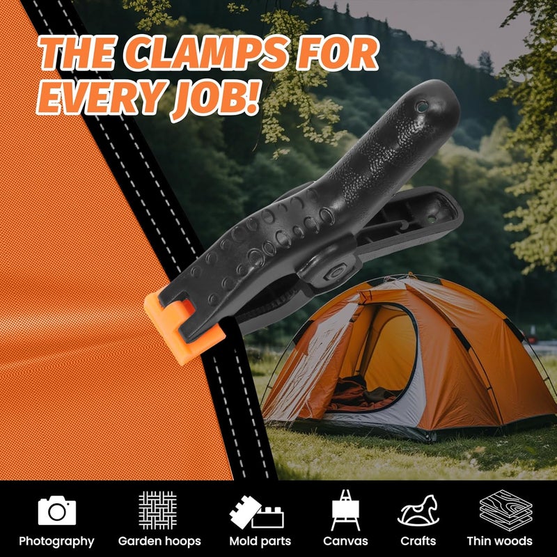 ECY Spring Clamps Heavy Duty 3.5 Inch 12 Pack - Plastic Rust Proof Clamps with Non-Slip Pads for Backdrop, Crafts, Woodworking, Photography | Multipurpose Holders for Tarps, Pool Covers & Gluing - Image 5
